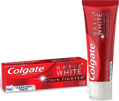 Amazon.com : Colgate Optic White Stain Fighter Whitening Toothpaste, Clean Mint Flavor, Safely Removes Surface Stains, Enamel-Safe for Daily Use, Teeth Whitening Toothpaste with Fluoride, 4.2 Oz Tube : Health & Household Colgate Optic White Toothpaste, Optic White Toothpaste, School Hygiene, Colgate Optic White, Teeth Stain Remover, White Toothpaste, Dorm Shopping, Best Toothpaste, Rich Mom