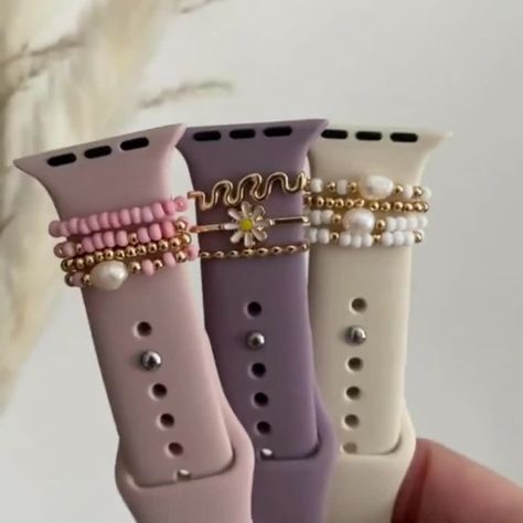 Get ready to take your Watch Strap to a whole new level. Watch Strap Charms are a super cute way to add that special touch to your watch band and make it even more tailored to your unique style. Each pack contains 4 x beaded elasticated Watch Strap Charms which fit on any size Watch Strap including Fitbit Straps and Fob Straps. Watch Strap Charms are stackable - so you could just use one or you can use multiple. Why not collect all the different packs for the ultimate in mix-and-match style?! ** Beaded Watch Charms, Multiple Bracelets Style, Apple Watch Charms, Watch Strap Ideas, Diy Watch Band, Cute Apple Watch Bands, Beaded Watches, Diy Bracelet Designs, Beads Bracelet Design