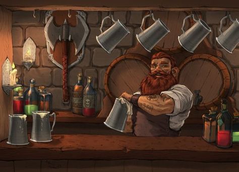 Katgrour the Dwarven Bartender Taverna Medieval, Idle Game, Dungeons And Dragons Characters, Wow Art, Arte Fantasy, Dungeon Master, Fantasy Rpg, 판타지 아트, Fantasy Inspiration