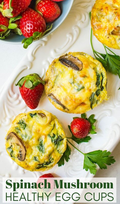 egg cups. Spinach Egg Cups Breakfast, Healthy Baked Egg Cups, Spinach And Mushroom Egg Cups, Egg Bites Recipe Vegetarian, Eggs Spinach Mushrooms Breakfast, Spinach And Feta Egg Cups, Egg Bites With Mushrooms, Eggs Spinach Mushrooms, Vegetarian Egg Cups