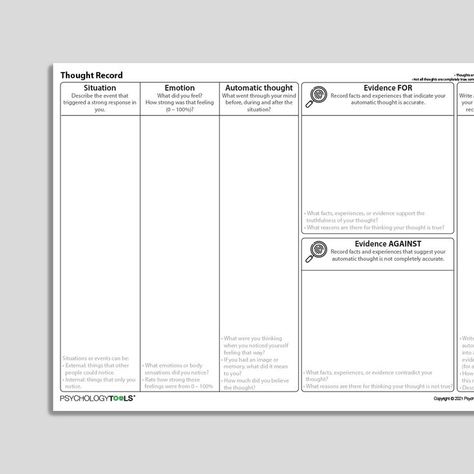 Thought Record CBT worksheet Thought Record, Cognitive Restructuring, Counseling Forms, Psychology Tools, Anger Management Worksheets, Counseling Techniques, Cbt Worksheets, Cognitive Bias, Cognitive Behavior