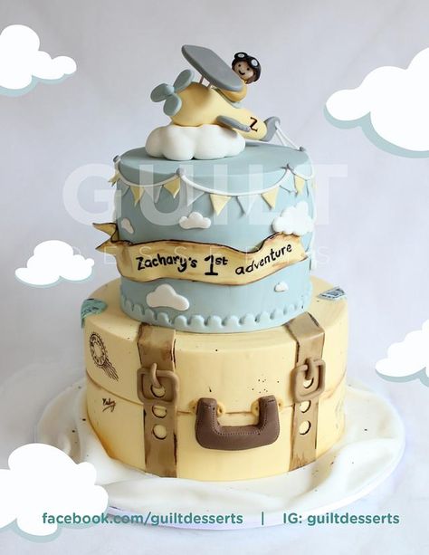 Luggage Cake, Airplane Birthday Party Decorations, Airplane Birthday Cakes, Airplane Cake, Baby Boy Birthday Cake, Planes Birthday, Baby First Birthday Cake, Travel Cake, Airplane Baby Shower