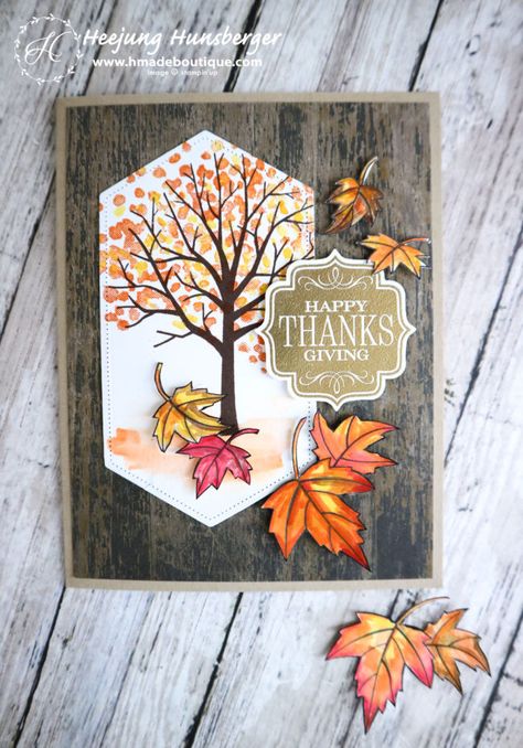 Sheltering Tree Thanks Giving Card – H MADE BOUTIQUE Sheltering Tree Stamp Set, Fall Cards Handmade, Thanksgiving Cards Handmade, Fall Greeting Cards, Autumn Cards, Thanksgiving Card, Leaf Cards, Tree Stamp, Thanks Giving