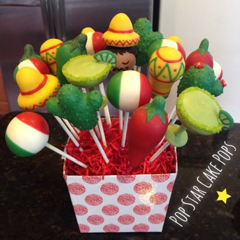 Cinco de Mayo cake pops Mexican Cakepop Ideas, Fiesta Cake Pops Mexican, Cake Pops Mexican Theme, Mexican Cake Pops Fiestas, Fiesta Themed Cake Pops, Mexican Themed Cake Pops, Cinco De Mayo Strawberries, Mexican Cakepops, Mexican Theme Desserts