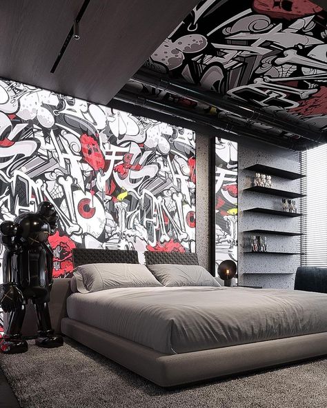 Graffiti Bedroom, International Interior Design, Modern Sofa Set, Diy House Renovations, Bed Time, Home Building Design, Main Bedroom, Architecture Interior Design, Modern Apartment