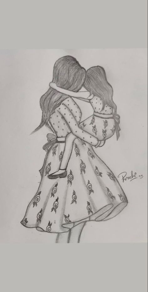 Mom Daughter Images, Mother With Daughter Drawing, Mom Daughter Pencil Drawings, Cute Mom And Daughter Drawings Easy, Mother Daughter Drawing Ideas, Mom Daughter Sketch, Mother Daughter Art Drawing, Mother Daughter Sketch Pencil, Mother Drawing Sketches