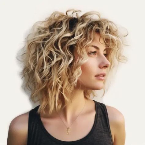 Natural Wavy Shag Haircut, Shoulder Length Haircuts For Fine Wavy Hair, Medium Length Fine Wavy Hair, Shag Hairstyles Short Curly, Edgy Curly Haircuts Medium, Curly Lob Haircut With Bangs, Shag With Bangs Curly, Shaggy Short Curly Hair, Short Curly Blonde Hair Natural