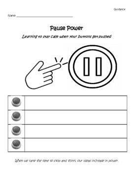 There are 2 worksheets (K4-1 & 2-5th)...I do this activity with students who have a challenging time controlling their impulses in a positive and healthy way. We read the book, "Pause Power" and then we do the worksheet together. One worksheet already as the strategies/calming tools on them and the other one is blank which is for the older grades to have to come up with their own ideas. Self Management Activities For Kids, Sel Interventions, Impulse Control Worksheets, Emotional Journal, Therapeutic Interventions, Group Therapy Activities, School Counselor Office, Therapy Techniques, Behavior Therapy