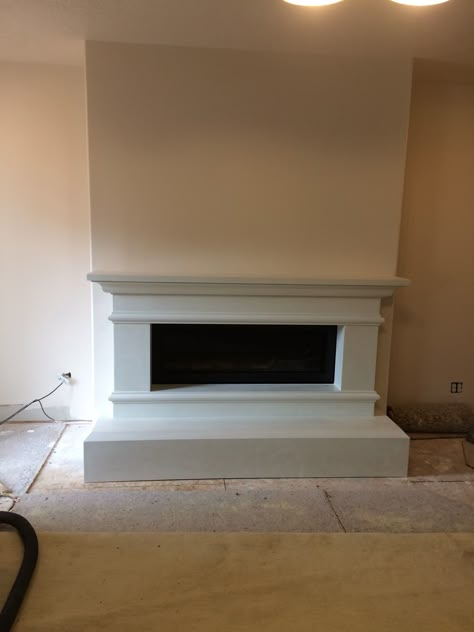 Traditional Style Mantel for Linear Fireplace Insert #stonemountaincastingsfavs Linear Fireplace Surround, Short Fireplace, Linear Fireplace Surround Ideas, Traditional Linear Fireplace, Linear Gas Fireplace With Mantle, Long Fireplace, Linear Fireplace With Mantle, Horizontal Fireplace, Linear Ventless Gas Fireplace