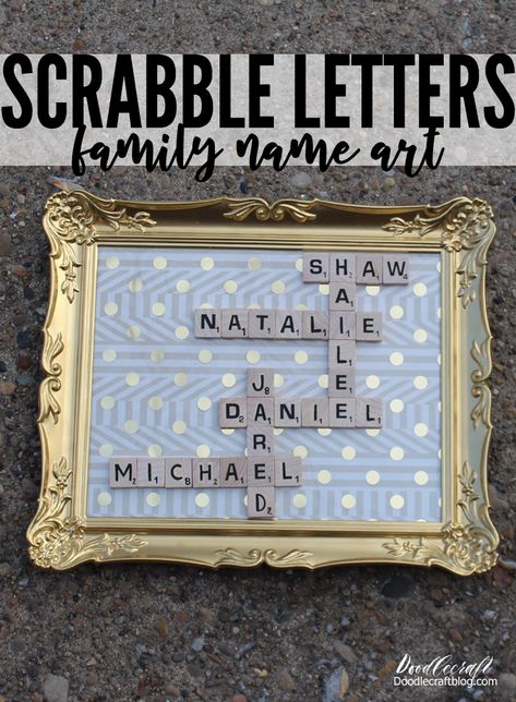 Doodlecraft: Scrabble Tiles Family Name Framed Word Art DIY Scrabble Wall Art Diy Framed, Scrabble Family Names, Scrabble Wall Decor, Diy Scrabble, Family Name Art, Framed Word Art, Home Word, Scrabble Tile Crafts, Scrabble Wall Art