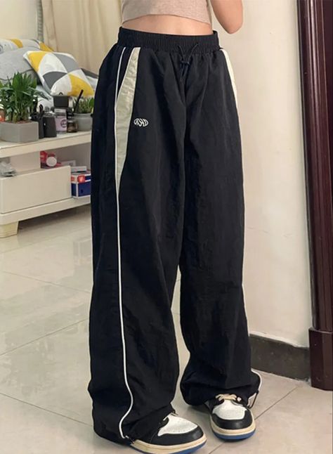 Y2k Women Wide Leg Cargo Pants Casual Streetwear Loose Drawstring Trousers Drawstring Sweatpants Female Vintage Baggy Joggers Black Baggy Sweatpants, Hip Hop Joggers, Girl Sweatpants, Baggy Sweatpants, Streetwear Pants, Blue Streetwear, Wide Leg Sweatpants, Vintage Preppy, Casual Joggers