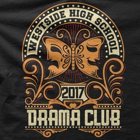 High School Drama Club T-shirt for www.imagemarket.com T-shirt contest winning#design#shirt#Kelly Drama Club Shirts Design, Drama Club Logo Design, Drama Icon Logo, Theater Shirt Ideas, Drama Club Shirts, Event Tshirt Design Shirt Ideas, Drama Logo Design, Drama Club Logo, Cool Hoodie Design Ideas