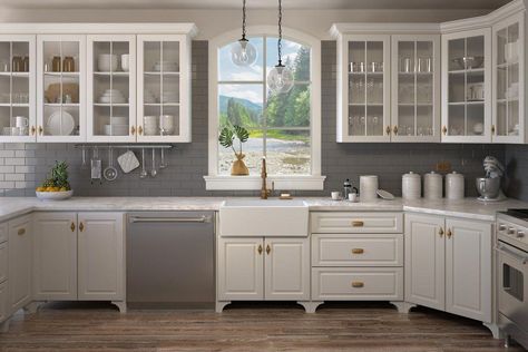 Kitchen Credenza, Kitchen Cabinet Trends, White Cupboards, Farmhouse Kitchen Sink, White Kitchens, Classic Kitchen, Farmhouse Sink Kitchen, Kitchen Trends, Modern Farmhouse Kitchens