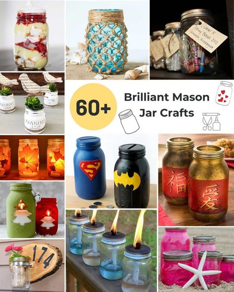 Did you know mason jars are more than just storage containers? They offer endless possibilities for creative, functional DIY projects. Transform your plain home into a stylish space with mason jar crafts, such as rustic Things To Make With Mason Jars, Upcycled Jars Diy Projects, Small Jar Crafts, Macrame Jar Cover Diy, Diy Money Jar, Tinting Mason Jars Diy, Crafts With Jars, Glass Jar Crafts, Upcycle Glass Jars