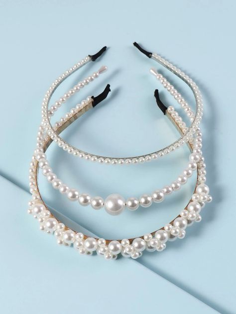 3pcs Faux Pearl Beaded Hair Hoop | SHEIN South Africa Pearl Hair Band, Headband Pearl, Pearl Hair Accessories Head Bands, Thick Pearl Headband, Rose Gold Pearl Headband, Bead Hair Accessories, Headband Jewelry, Embellished Headbands, Handmade Hair Bows