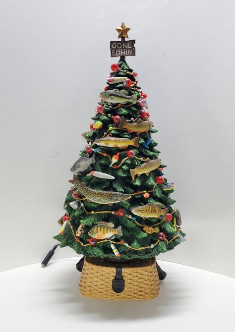 Danbury Mint Gone Finshin Christmas Tree Lights Up Fishing Lures, Bobbers Light Up Christmas Fishing Decor, Fishing Themed Christmas Tree, Fishing Christmas Tree, Christmas Tree Light Up, Fishing Christmas, Bethlehem Pa, 3 Fish, Christmas Tree Lights, Tree Lights