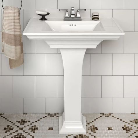 American Standard Town Ceramic Rectangular Pedestal Bathroom Sink with Overflow  Reviews | Wayfair Casita Bathroom, Barton Cottage, Modern Pedestal Sink, Bathtub Wall, Bathrooms Design, Pedestal Bathroom Sink, Rectangular Sink Bathroom, Pedestal Sinks, Bathroom Solutions