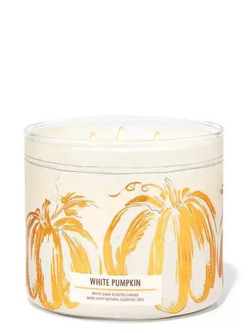 White Pumpkin 3-Wick Candle | Bath & Body Works Pumpkin Scented Candles, White Barn Candle, Best Home Fragrance, Caramel Glaze, Pumpkin Scent, Pumpkin Candle, Pumpkin Caramel, Bath And Body Works Perfume, Pumpkin Lights