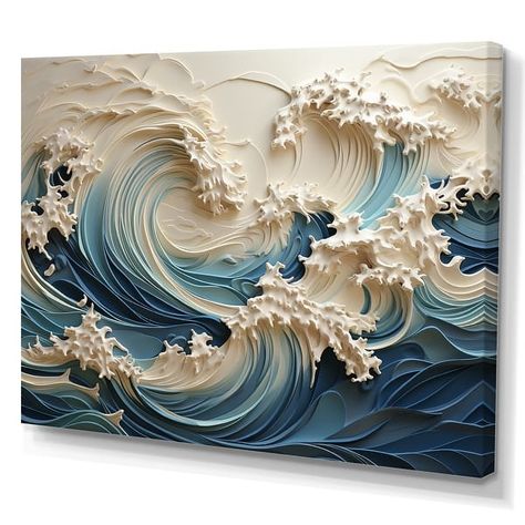 3d Wave Art, Sea Texture Art, Textured Wave Art, Waves Texture, 3d Art Painting, Waves Wall Art, Sculpture Art Projects, Class Art Projects, 3d Canvas