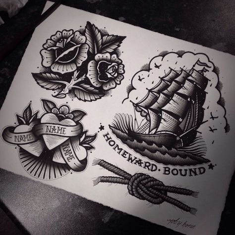 Black And Grey Traditional Tattoo, Black And Grey Traditional, Art Painting Tattoo, Traditional Tattoo Black And Grey, Illustration Art Painting, Traditional Heart Tattoos, Sailor Jerry Flash, Traditional Black Tattoo, Sailor Tattoo