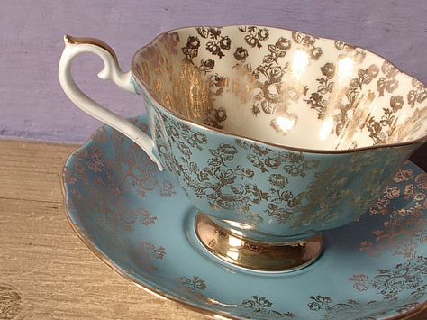 vintage blue tea cup and saucer set, Royal Albert bone china tea cup, Empress series, blue and gold roses English tea set English Tea Set, Vintage Tea Cups, Blue Tea Cup, Tea Cup Collection, Pretty Tea Cups, Blue Tea, Cuppa Tea, Beautiful Tea, Keramik Design