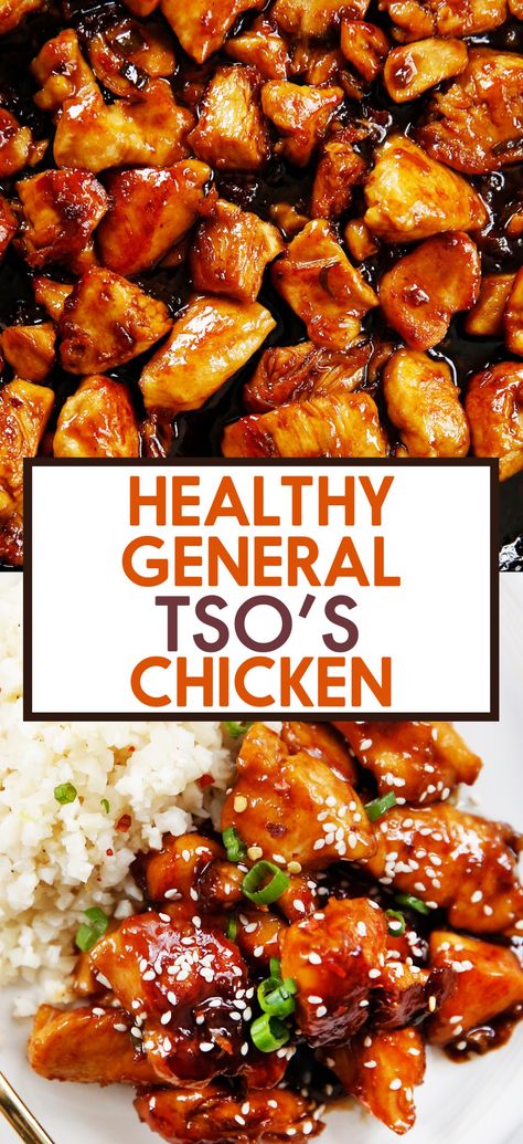 Lexi's Clean Kitchen | Healthy General Tso’s Chicken Healthy General Tso Chicken, General Tsos Chicken, General Tao Chicken, General Tso's Chicken, Lexi's Clean Kitchen, Tso Chicken, General Tso Chicken, Cooking Green Beans, General Tso