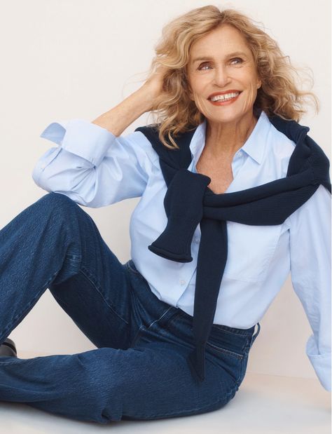 Icons Only with Lauren Hutton | J.Crew Preppy Must Haves, Vogue Brazil, Lauren Hutton, J Crew Style, Fall Jeans, Roll Neck Sweater, Coat Stands, Cover Model, Men's Suits