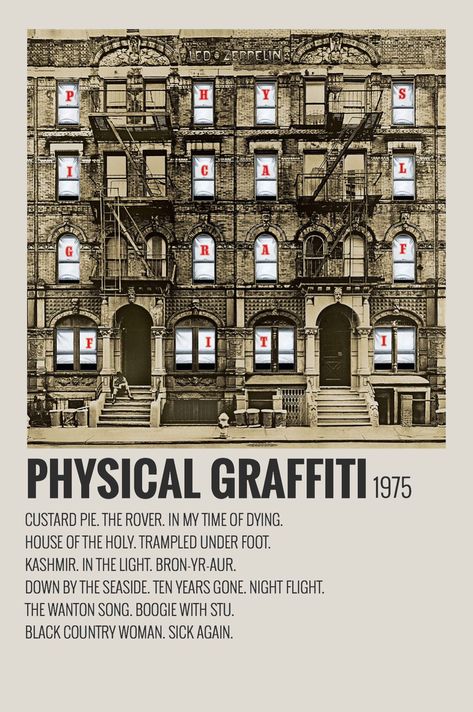 Led Zeppelin Album, Led Zeppelin Physical Graffiti, Led Zeppelin Albums, Led Zeppelin Poster, Zeppelin Art, Physical Graffiti, Minimalist Music, Houses Of The Holy, Rock Band Posters