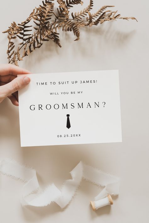 Looking for a unique way to ask your best man and groomsmen to be in your wedding party? This Groomsman Proposal Card is the perfect combination of style and humor to suit up that special guy! Click to view further details! Best Man Invite, Men Groomsmen Proposal, Best Man Proposal Card, Ways To Ask Groomsmen To Be In Wedding, Suit Up Groomsmen Proposal, Groomsmen Proposal Cards, Asking Groomsmen, Emerald Green Wedding Theme, Groomsmen Party