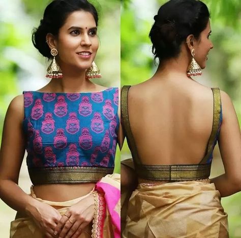 Silk Saree Blouse - 20 Latest Blouse Designs For Silk Sarees Black Blouses, Sleeveless Blouse Designs, Blouse Designs Catalogue, Sari Design, Backless Blouse Designs, Saree Blouse Neck Designs, New Saree Blouse Designs, Blouse Design Images, New Blouse Designs