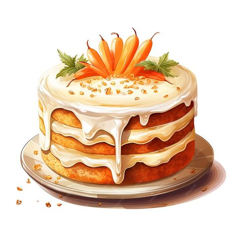 Premium Photo | Watercolor of Carrot Cake Classic Cake With Grated Carrots Spices and a Cr Clipart Isolated Dessert Cake Classic, Cake Clipart, Mini Cafe, Cake Illustration, Food Illustration Art, Cream Cakes, Watercolor Birthday, Cute Food Drawings, Classic Cake