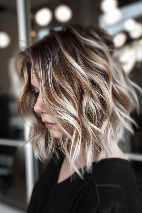 16 Best Short Hair with Highlights for 2024 Brown With Blonde Balayage Short Hair, Heavy Blonde Highlights Short Hair, Reverse Balayage Blonde To Brown Short, Short Wavy Brown Hair With Highlights, Winter Blonde Balayage Short Hair, Brown Hair With Cool Blonde Highlights, Brunette Balayage Hair Blonde Short, Short Highlighted Hairstyles, Short Hair Highlights Blonde