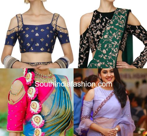 Embroidered cut shoulder blouse designs for party wear sarees. cold shoulder blouse designs, latest saree blouse designs, Indian saree blouse designs Shoulder Cut Blouse Design, Cold Shoulder Blouse Indian, Shoulder Blouse Designs, Indian Saree Blouse Designs, Cold Shoulder Saree Blouse, Tops Outfit Ideas, Cold Shoulder Blouse Designs, Latest Saree Blouse Designs, Saree Jacket