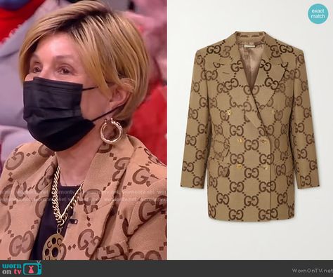 Rosa Beza’s Gucci logo canvas blazer on The View. Outfit Details: https://wornontv.net/335474/ Blazer Women Outfit, Gucci Blazer, Crushed Velvet Dress, Floral Ruffle Dress, Blazer Women, Gucci Logo, Women Outfit, Floral Ruffle, Mens Plus Size