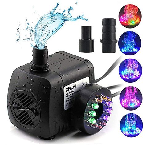 Amazon.com : ZMLM Fountain Pump 220 GPH, Submersible Water Pumps (800L/H, 15W), Ultra Quiet Water Pump With12 LED Colorful Lights, 2 Nozzles, Easy Install Powerful Pump for Fish Tank, Pond, Aquarium, Statuary : Pet Supplies Pond Aquarium, Water Fountain Design, Water Fountain Pumps, Aquarium Pump, Diy Water Fountain, Diy Fountain, Fountain Design, Fountain Pump, Pet Water Fountain