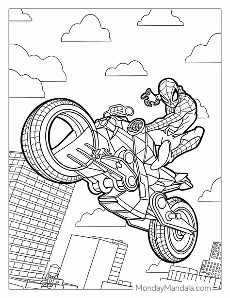 24 Motorcycle Coloring Pages (Free PDF Printables) Motorcycle Coloring Pages, People Coloring Pages, Free Kids Coloring Pages, Spiderman Coloring, Adult Coloring Books Printables, Image Spiderman, Printable Coloring Pages For Kids, Cars Coloring Pages, Comic Book Artwork