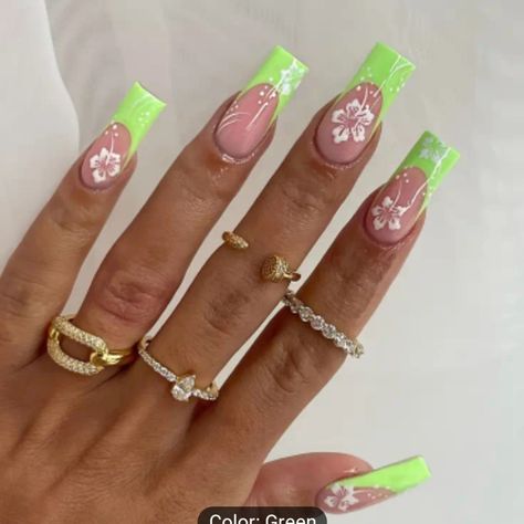 Press On Nails Nwot Neon Green Summer Nails, Lime Green Acrylic Nails, Neon Green Nails Design, Tropical Acrylic Nails, Green Summer Nails, Neon Summer Nails, Nail Art Short, Hawaiian Nails, Neon Nail Designs