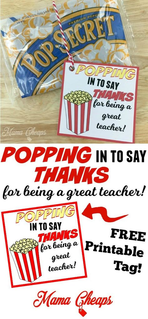 POPPING in to Say THANKS | Popcorn Themed Teacher Gift + Free Printable Tag Appreciation Gifts Diy, Staff Appreciation Gifts, Teacher Treats, Teacher Appreciation Gifts Diy, Free Printable Tags, Volunteer Appreciation, Teachers Diy, Staff Gifts, Employee Appreciation Gifts