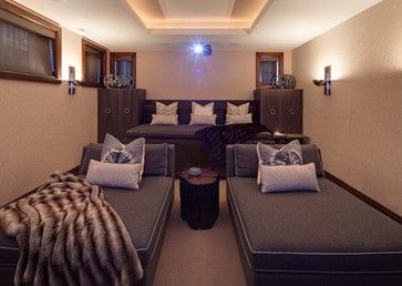 incredible idea! Can use twins with headboard pillows for media room lounges  easy to convert to extra sleeping #hometheater Home Movie Theater Ideas, Small Movie Room, Headboard Pillows, Sala Cinema, Home Cinema Room, Home Theater Setup, At Home Movie Theater, Home Theater Rooms, Home Theater Design