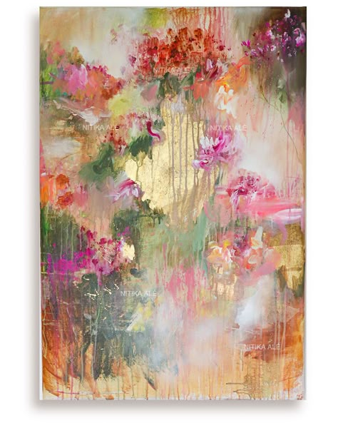 Abstract Flower Painting Modern, Abstract Art Flowers, Office Interior Decor, Abstract Artwork Painting, Art Spray Paint, Intuitive Artists, Abstract Aesthetic, Abstract Impressionism, Large Paintings