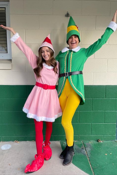 Click to shop costumes on Amazon. Dress up as Buddy and Jovie for a cute Christmas costume idea for couples (or teachers at school!) Buddy The Elf Family Costumes, Buddy And Jovie Costume, Funny Christmas Costumes Couples, Holiday Characters Spirit Week, Christmas Character Day Spirit Week, Couples Christmas Costumes, Christmas Duo Costumes, Couple Christmas Costumes, Christmas Movie Characters Costumes Diy