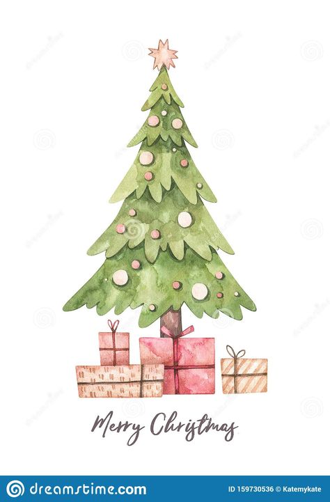 Christmas Illustration With Christmas Tree And Gift Boxes - Watercolor Illustration. Happy New Year. Winter Design Elements. Perf Stock Illustration - Illustration of frame, gift: 159730536 Christmas Tree Drawing, Christmas Tree Clipart, Tree Clipart, Gift Drawing, Frame Gift, With Christmas Tree, Cute Christmas Tree, Winter Design, Watercolor Trees