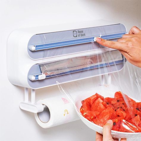 House of Quirk Magnetic Plastic Wrap Dispenser with Cutter, 3 in 1 Aluminum Foil and Plastic Wrap Organizer with Paper Towel Holder, Compatible with Cling... Wall Mounted Kitchen Storage, Kitchen Foil, Wrap Dispenser, Plastic Wrap Dispenser, Kitchen Wrap, Magnetic Paper, Kitchen Roll Holder, Kitchen Paper Towel, Plastic Foil