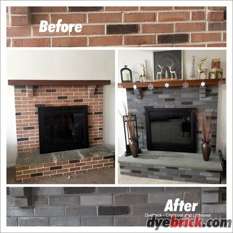 Stained Brick Exterior, Fireplace Transformation, Stained Brick, Red Brick Fireplaces, Painted Brick Fireplaces, Brick Projects, Fireplace Tile Surround, Brick Fireplace Makeover, Paint Fireplace