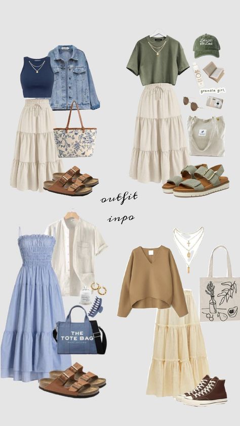 Cottagecore Inspo Outfits, Earthy Women Outfits, Modest Summer Fashion 2024, Modest Outfits Inspiration, Cute Fall Modest Outfits, Cream Long Skirt Outfit, Aesthetic Summer Outfits Modest, Modest Fashion Outfits Summer Casual, Cute Modest Outfits Aesthetic