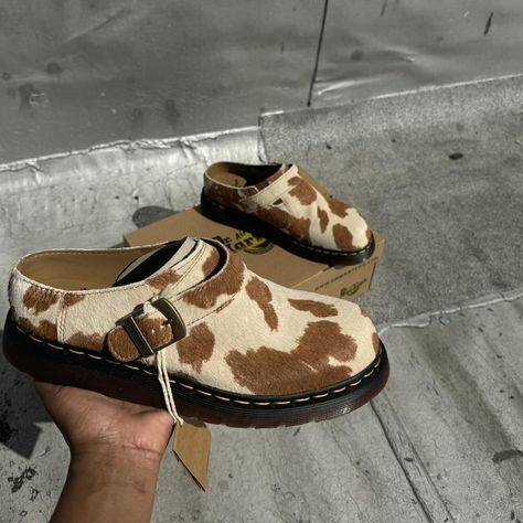 BRAND NEW NEVER WORN DOC MARTENS ISHAM HAIR-ON COW... - Depop Doc Martin Mules, Vintage Doc Sandals, Grunge Shoes Clogs & Mules, Dr Martens Cow Print, Doc Martens Crazy Horse, Mules Outfit, Slingback Mules, Pumped Up Kicks, Doc Martens