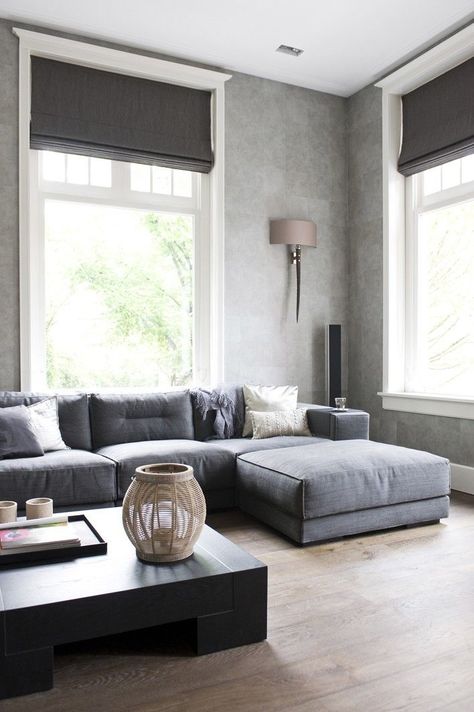 e71d48554b6bdb06eecacbfff6eccc18--roman-shades-grey-couches Minimal Interior Design, Grey Couches, Decor Ikea, Living Room Scandinavian, Interior Modern, Minimalism Interior, Decoration Inspiration, Cool Ideas, Decor Minimalist