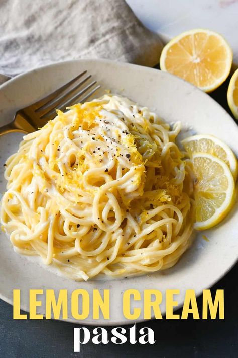 Lemon Pasta (Spaghetti al Limone) Best Pasta Dishes Restaurant, Healthy Lemon Cream Sauce, Lemon Cream Shrimp Pasta, Giada Lemon Spaghetti, Lemon Cream Cheese Pasta, Creamy Lemon Sauce For Pasta, Spaghetti Limone Recipe, Lemon Spaghetti Recipes, Pasta Limone Recipe