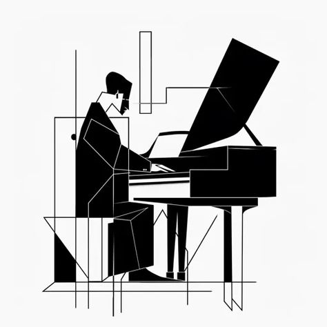 ↑↑↑ Larger size on website 🔸 A minimalist black and white illustration depicts a pianist playing a grand piano. The figure is sty 🔸 From Midjourney AI Image Playing Piano Illustration, Minimalist Piano, Lines And Angles, Piano Recital, Lines And Shapes, Minimalist Black And White, Playing Piano, White Illustration, Grand Piano