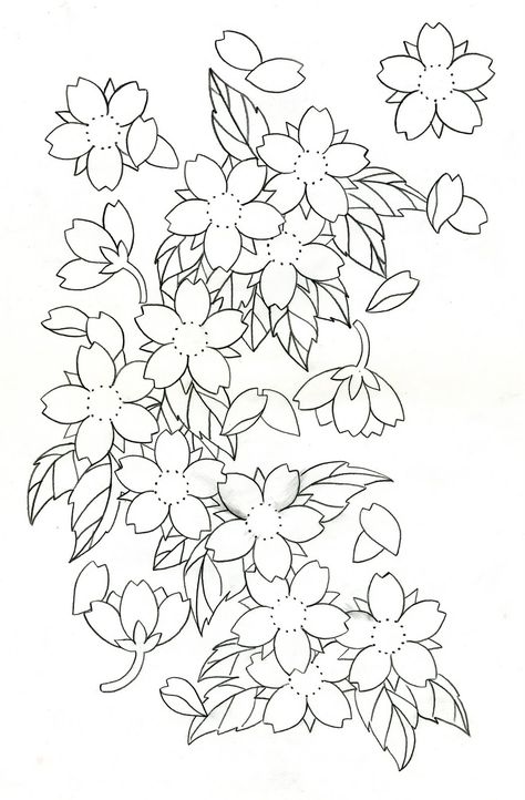 Cherry Blossom Tattoo Designs | Cherry Blossoms. Cherry Blossom Outline, Crisantemo Tattoo, Cherry Blossom Drawing, Flower Tattoo Stencils, Japanese Flower Tattoo, Japanese Drawings, Japanese Tattoos, Flower Outline, Tattoo Stencil Outline